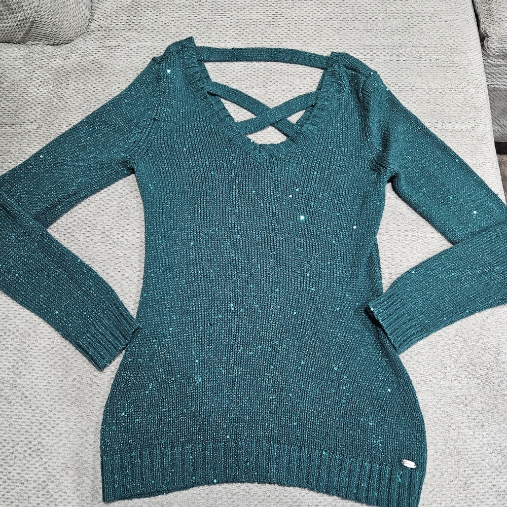 Guess Knit Sweater With Sequins And Criss Cross Back, Medium